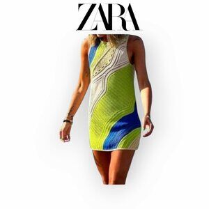 ZARA Bohemian Crochet Mini Dress Sleeveless S